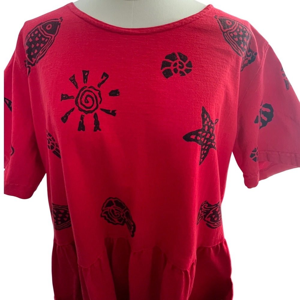Viva City Red Cotton Beach Nautical Print Casual Dress‎ Pockets Size L - Picture 2 of 10